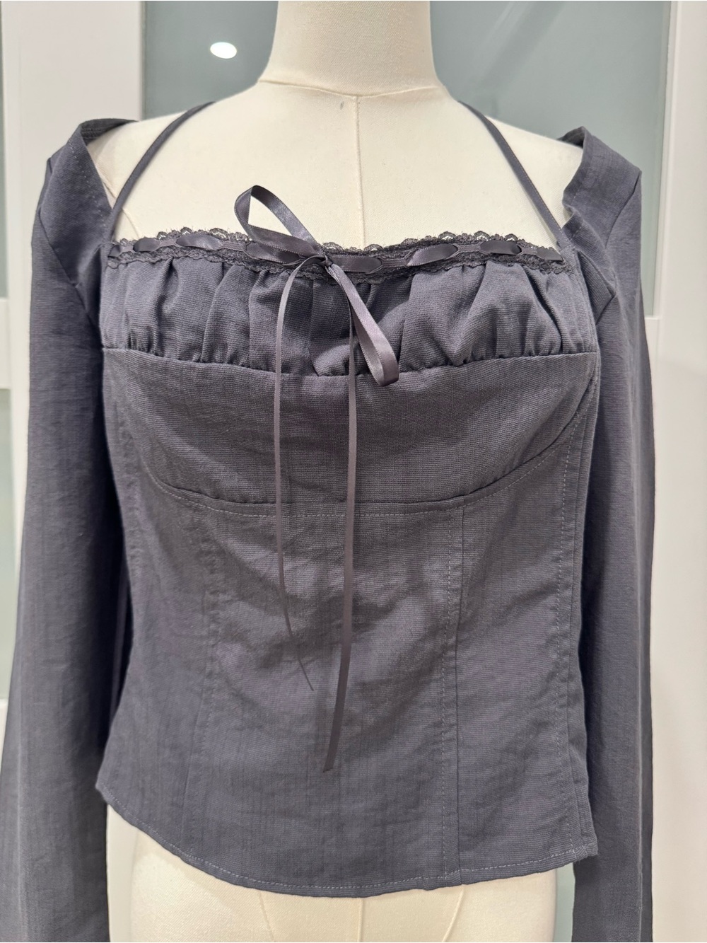 NWT🔖 Princess Polly Trynia Long Sleeve Corset Top Grey US 8